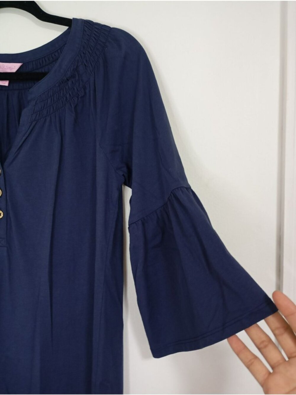 Lilly Pulitzer Womens Navy Blue Pima Cotton Bell Sleeve Tunic Dress Size Small - Picture 5 of 10